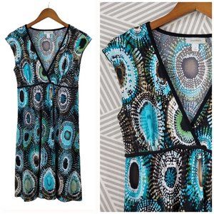 Y2K Dressbarn size 10 Dress Party stretch Tie Die Fireworks Print Blue Green